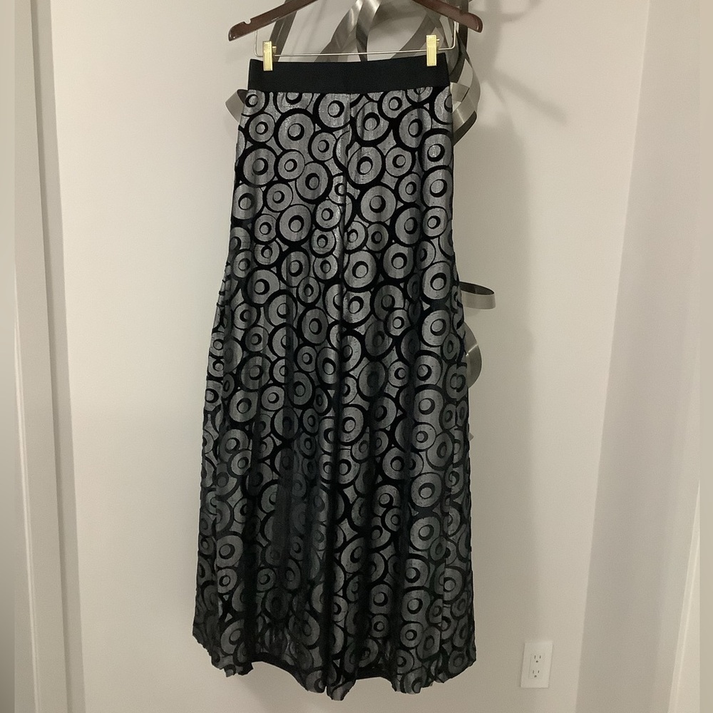 Opening Ceremony Black Silver Wide Leg Pants Metallic Circle Print Statement